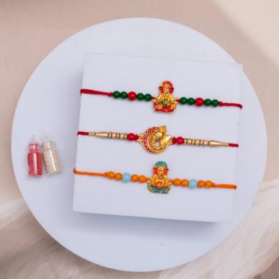Divine Harmony & Traditional Sweetness Trio - Set of 3 Rakhis to USA
